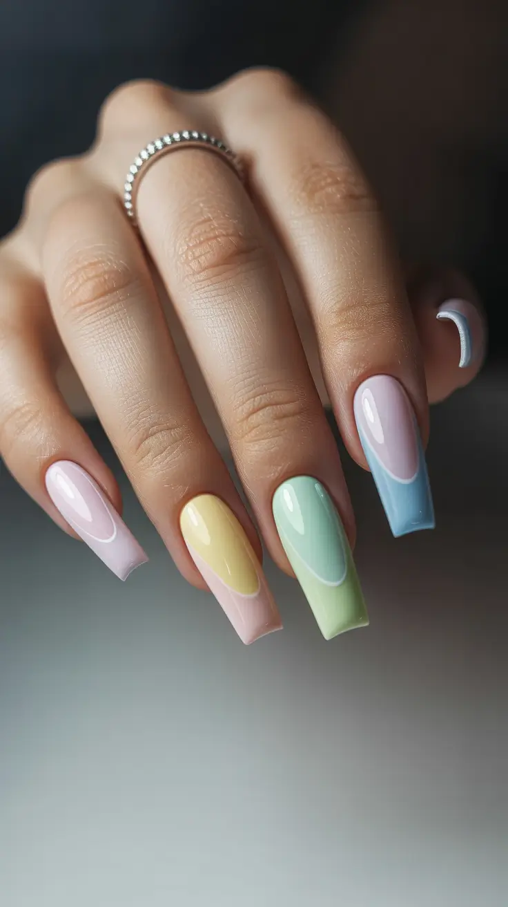 cute simple spring nails 2026 Pastel Color Block in a Modern Shape