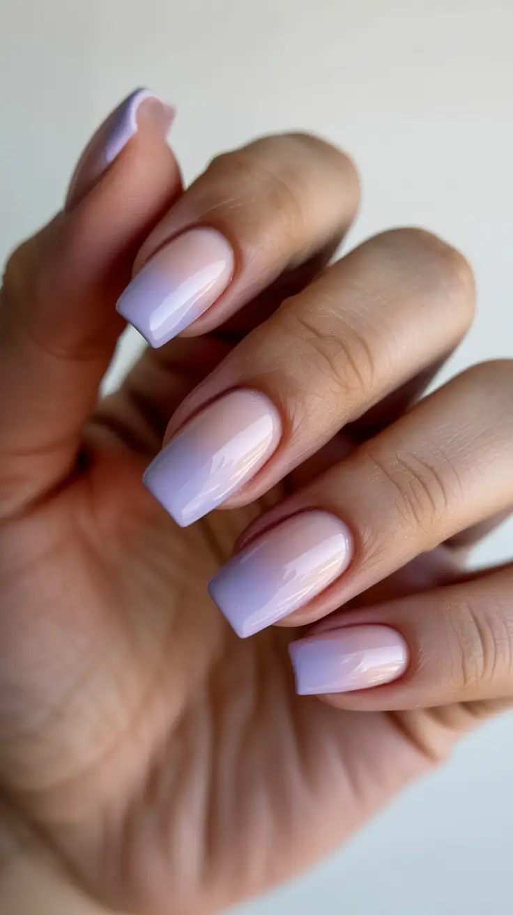 cute spring gel nails 2026 Lilac Fade Square Ombre Simplicity