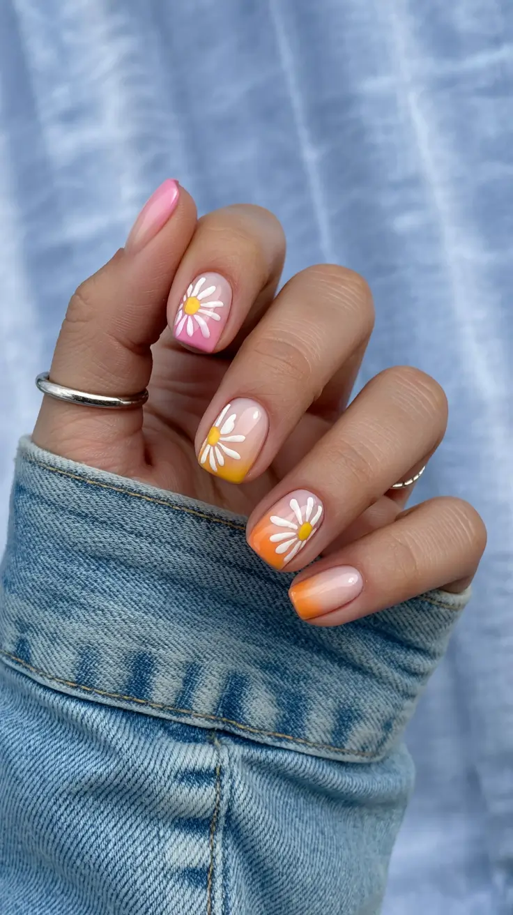 cute spring gel nails 2026 Daisy Pop Gradient for Playful Spring Energy