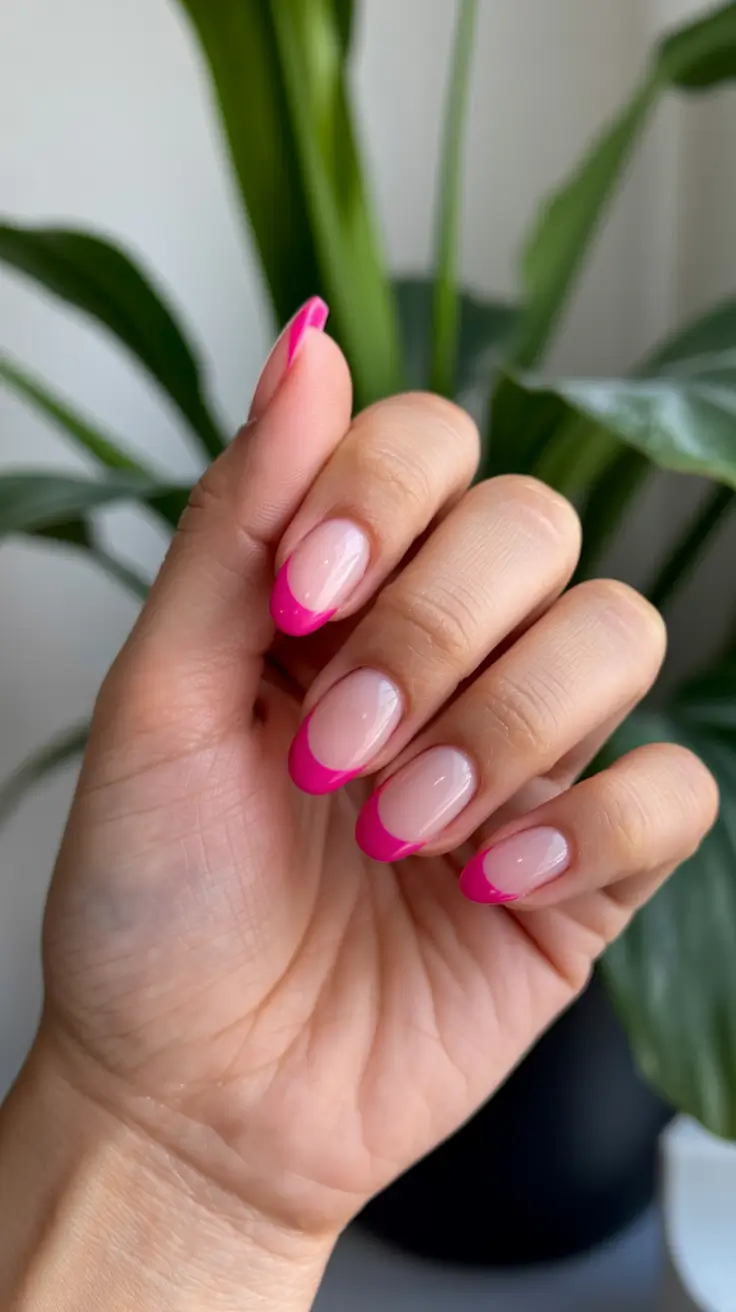 cute spring gel nails 2026 Hot Pink Micro French for Minimal Boldness