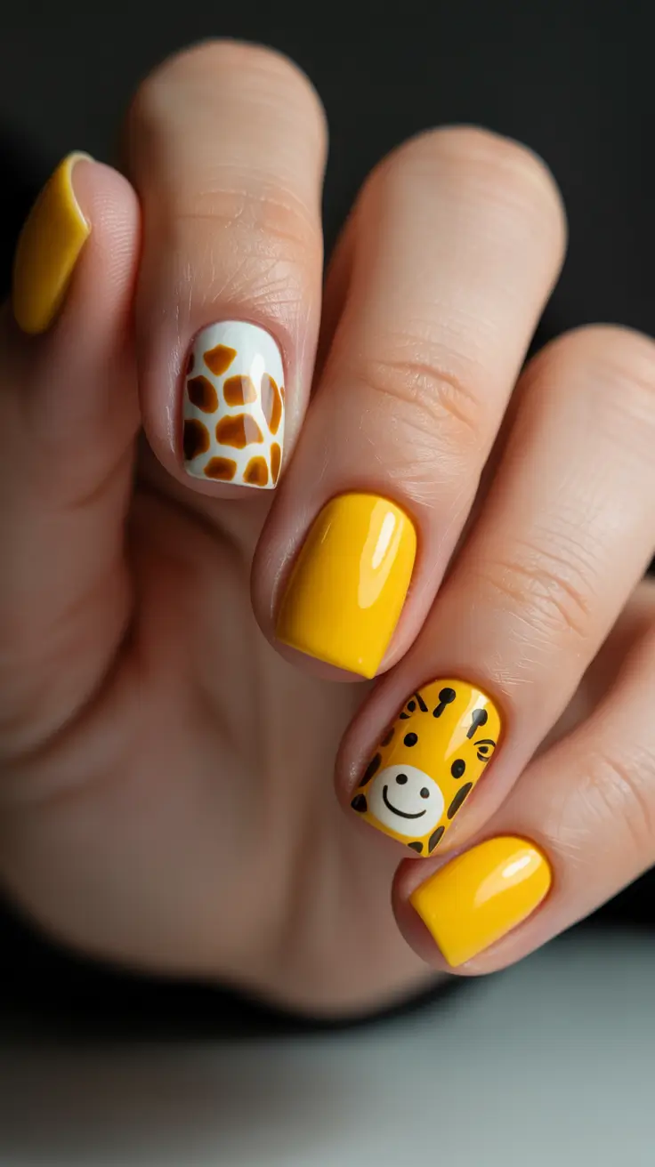 cute spring gel nails 2026 Sunny Safari Playful Animal Accent Nails