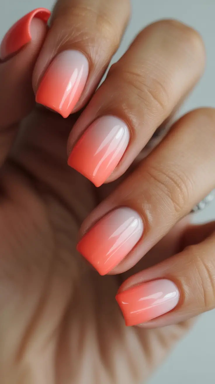 cute spring gel nails 2026 Coral Fade Ombre for Soft Sunset Nails