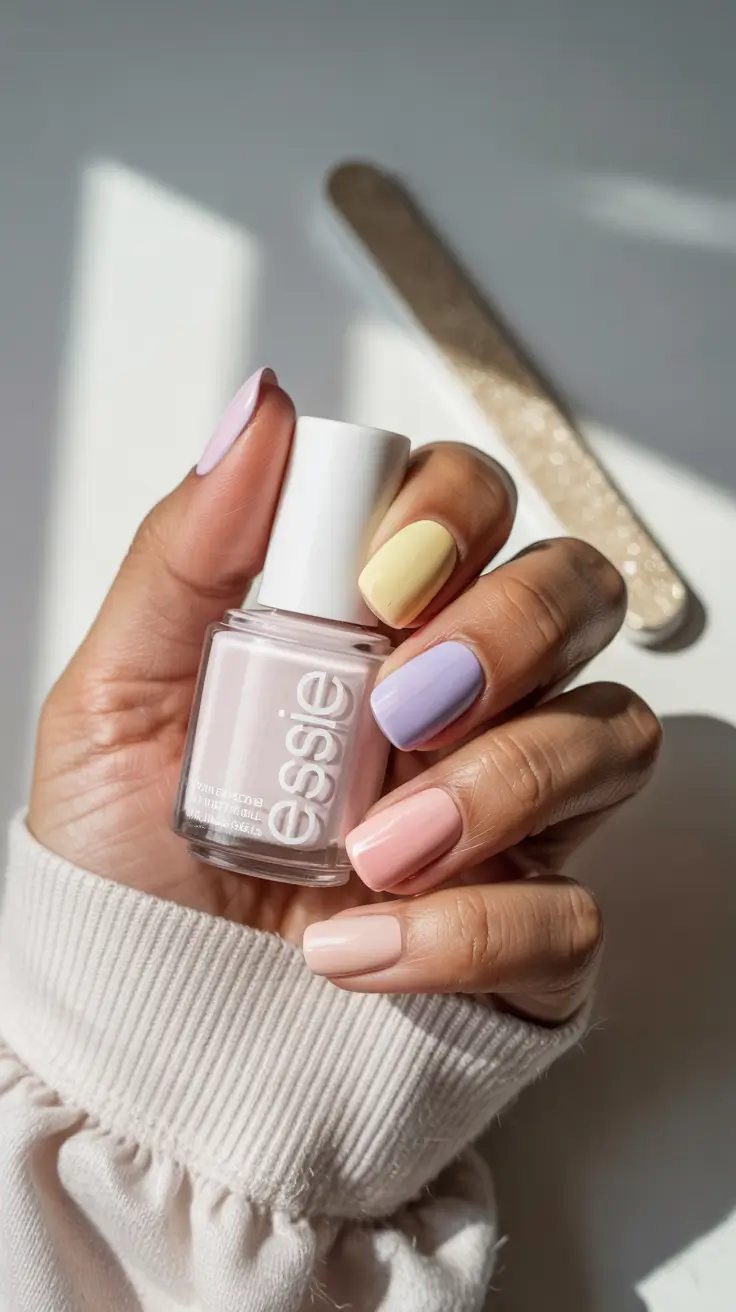 cute spring nail colors 2026 Pastel Skittle Mix - Playful Sorbet Palette