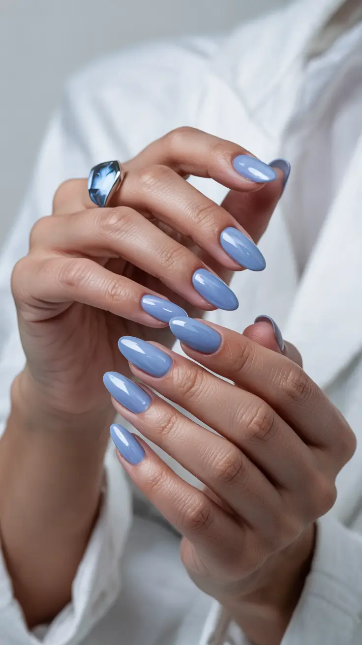 cute spring nail colors 2026 Powder Blue Almond - Clean Girl Spring Energy