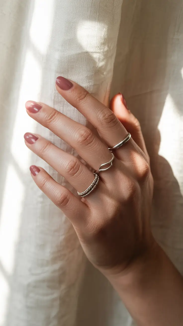 cute spring nail colors 2026 Glossy Rosewood Short - Warm Minimal Chic