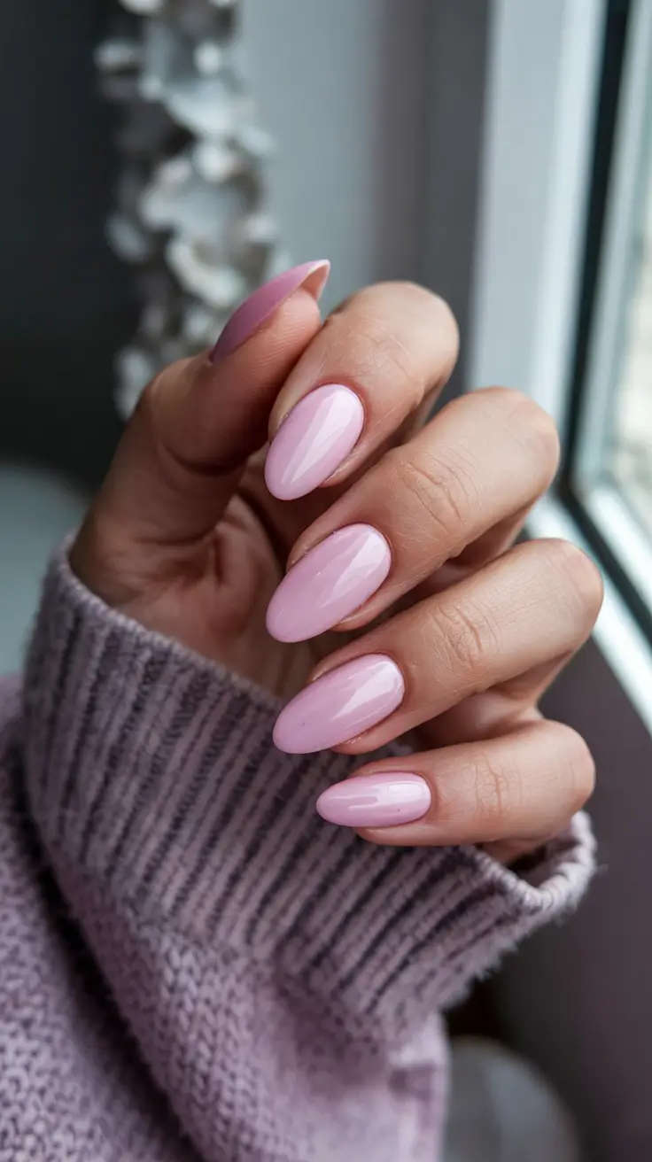 cute spring nail colors 2026 Milky Pink Almond - Romantic Minimal Glow