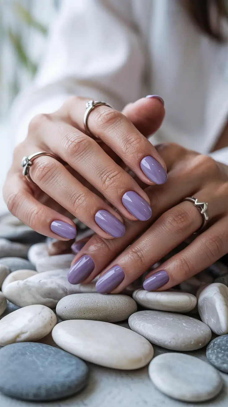 cute spring nail colors 2026 Muted Periwinkle Oval - Calm and Contemporary