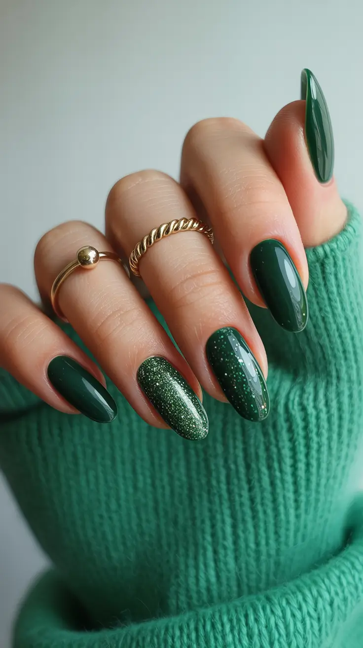 cute spring nail inspo 2026 Emerald Gloss and Micro-Shimmer for Bold Botanical Spring