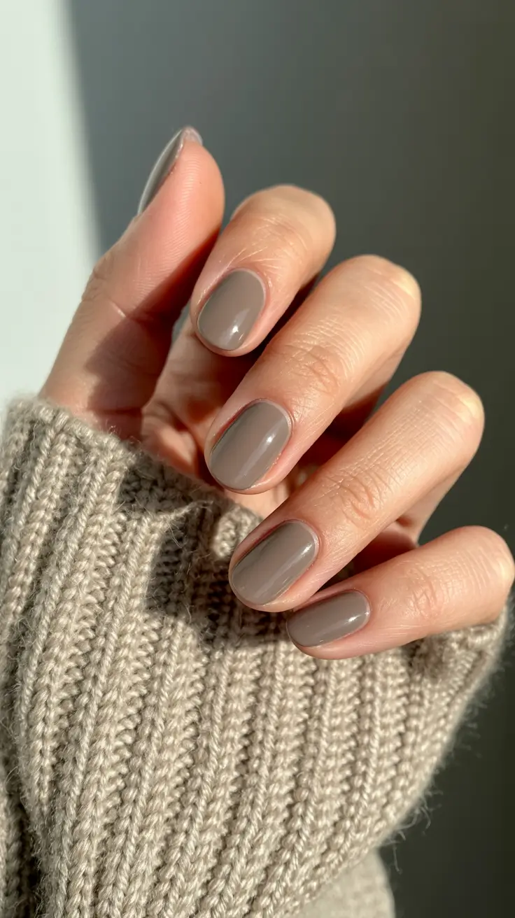 cute spring nail inspo 2026 Glossy Taupe Minimal Nails for Quiet Luxury Spring