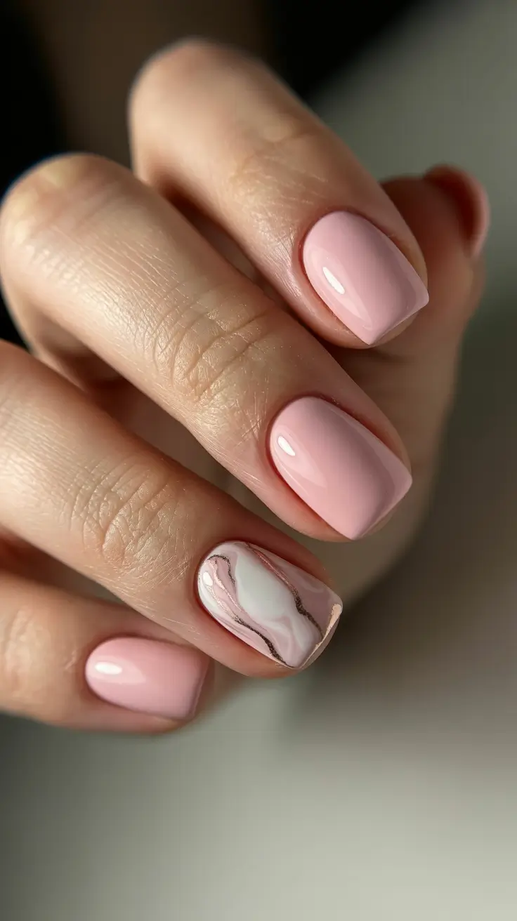 cute spring nail inspo 2026 Blush Marble Accent for Elevated Minimal Spring Nails