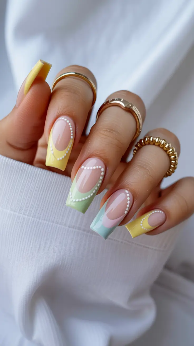 cute spring nails acrylic 2026 Pastel French with Pearl Details