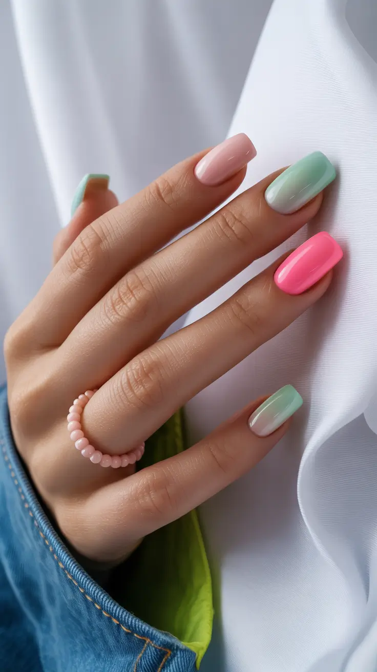 cute spring nails acrylic 2026 Pastel Color-Block Simplicity