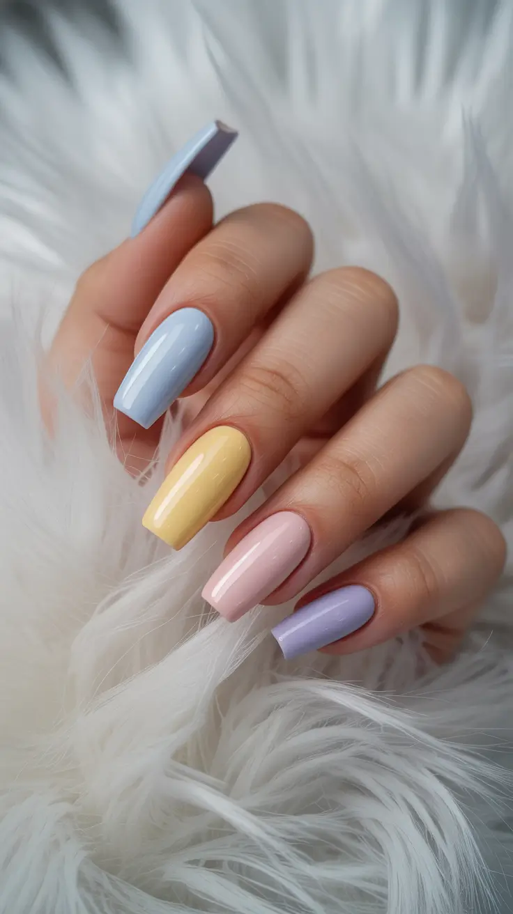 cute spring nails acrylic 2026 Soft Pastel Mix in Classic Square