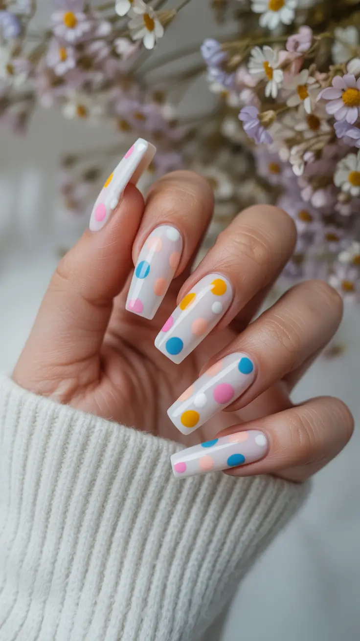 cute spring nails coffin 2026 Playful Pastel Polka Dot Pop