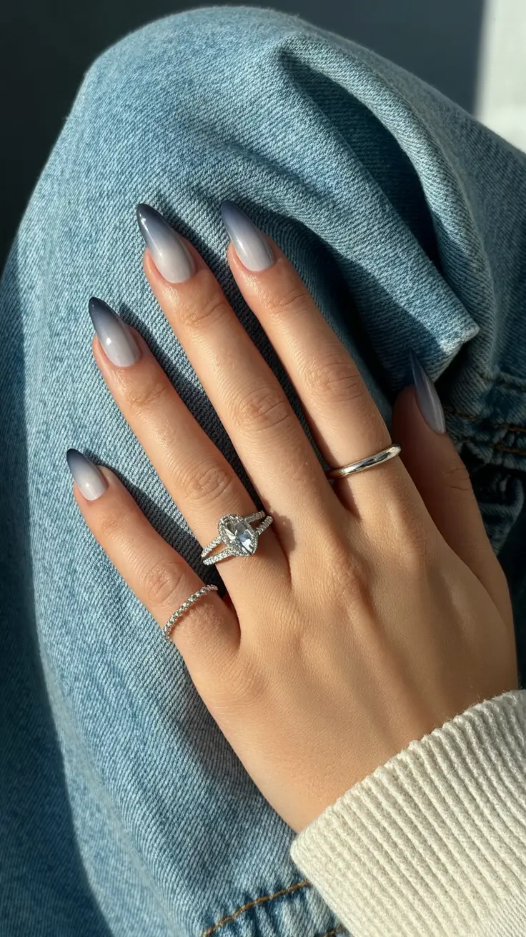 cute spring nails for pale skin 2026 Smoky Gray Ombre for Cool Minimal Drama