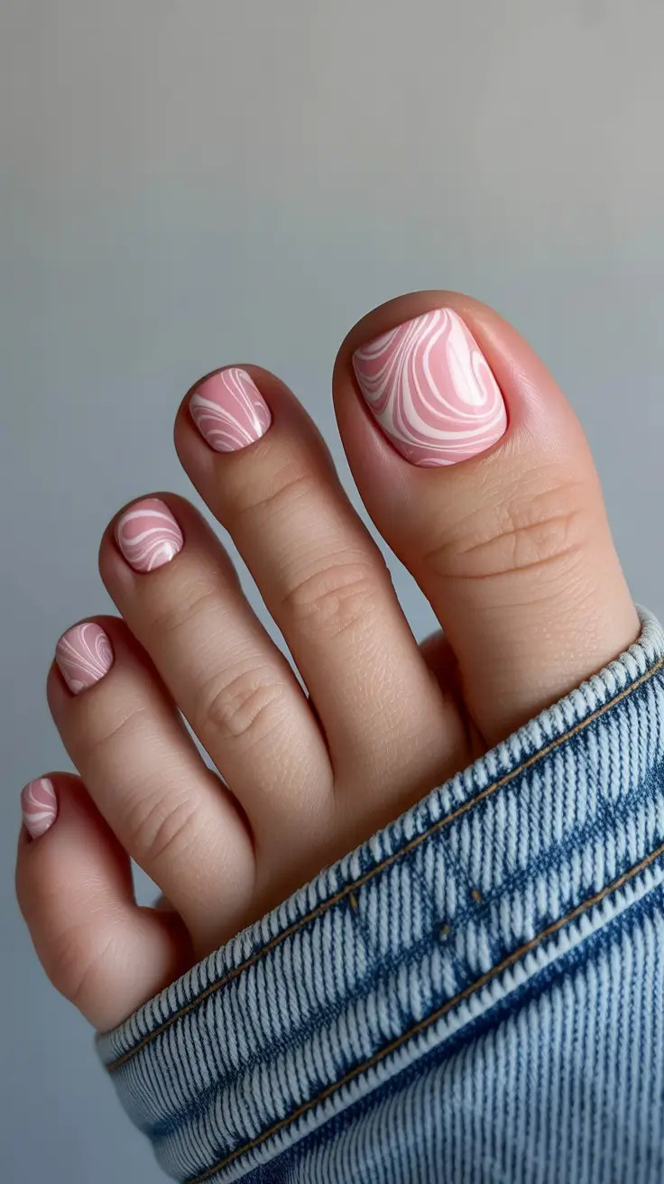 cute spring toe nail color 2026 Blush Swirl Milk Bath Effect
