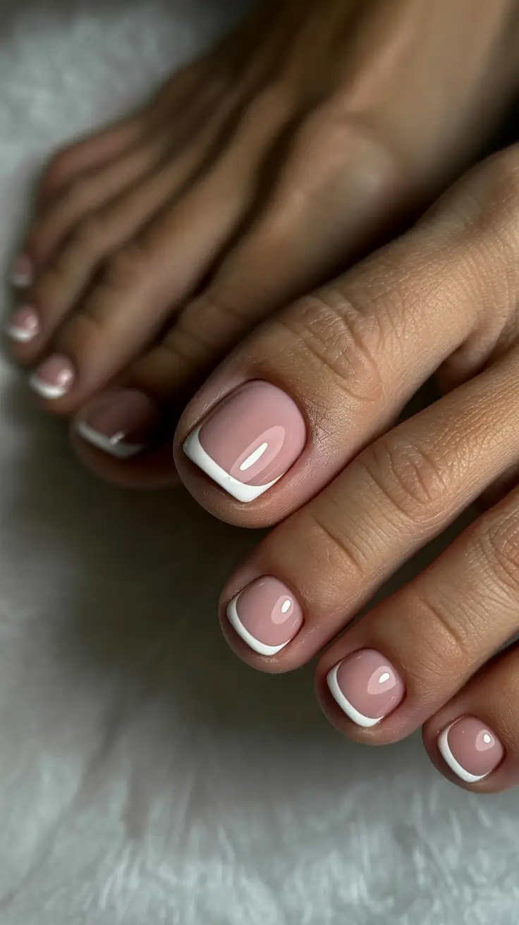 cute spring toe nail color 2026 Modern French in Blush Nude