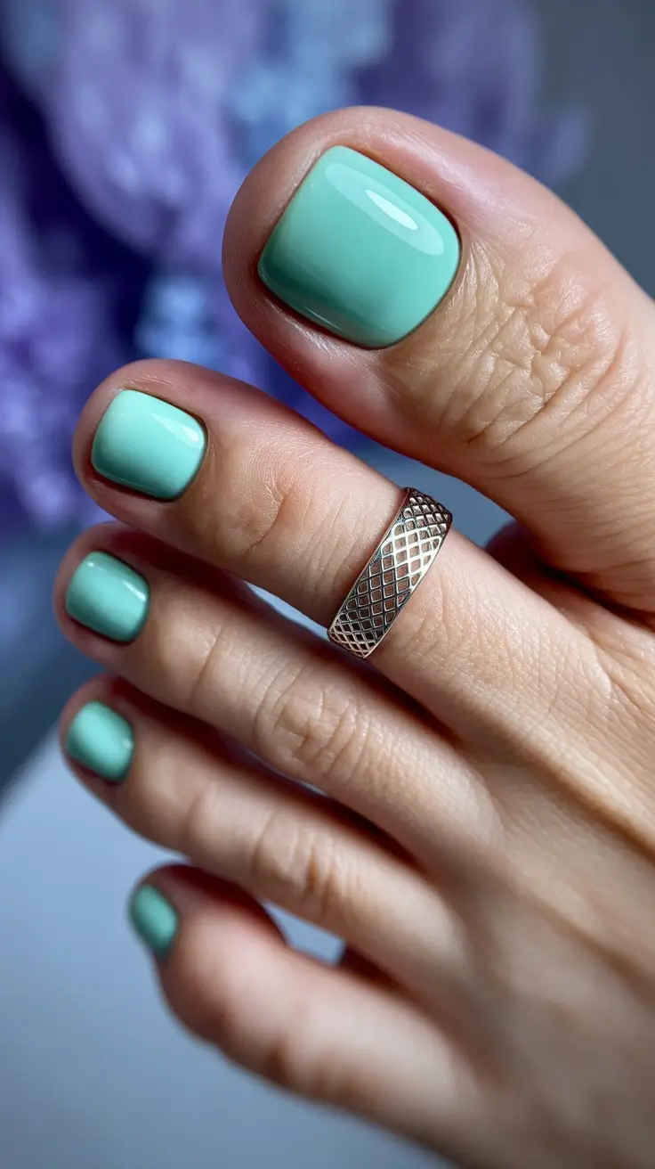 cute spring toe nail color 2026 Mint Green Minimalism