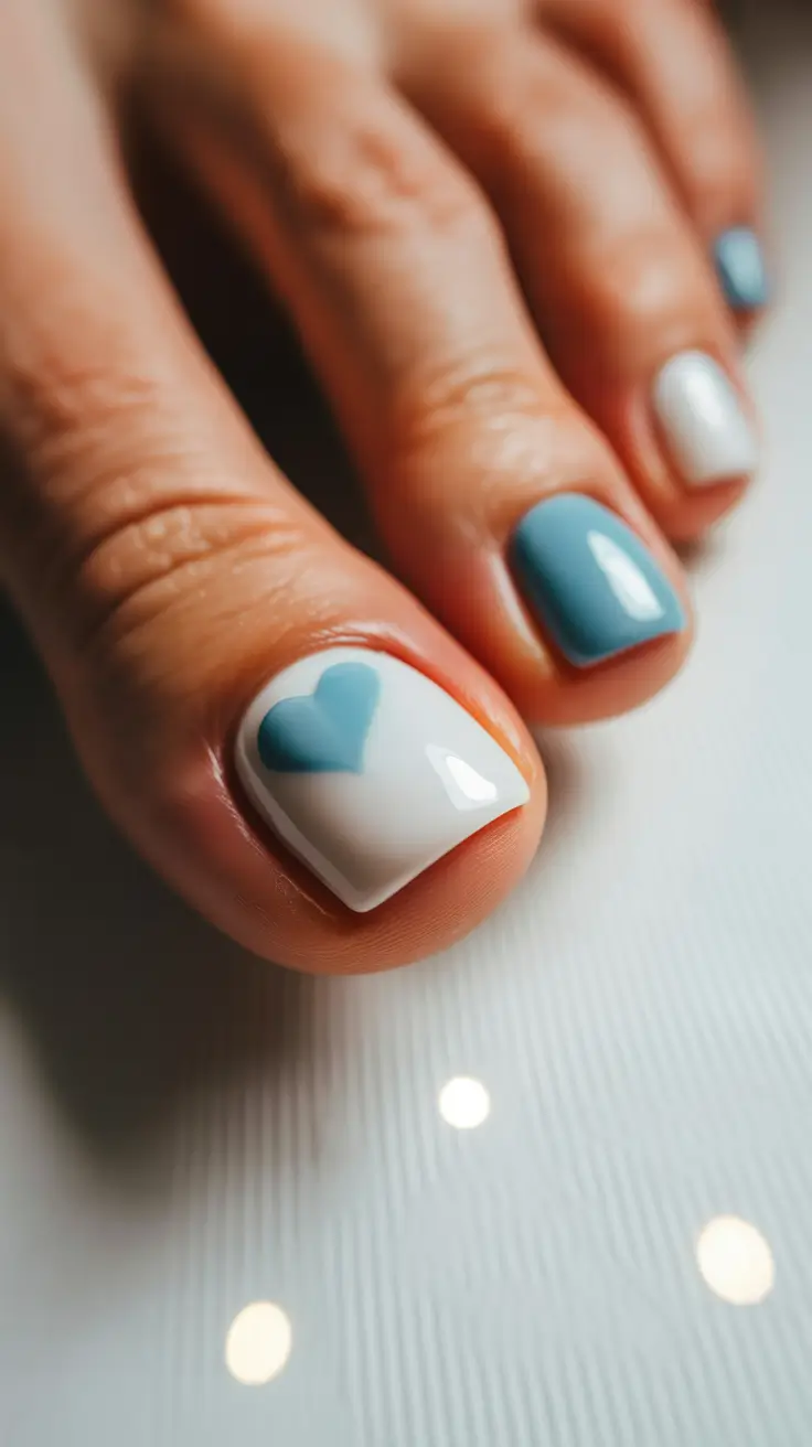 cute spring toe nail color 2026 Baby Blue Heart Accent