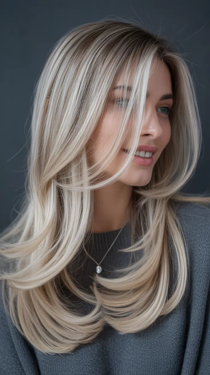 easy spring hair color ideas 2026 to look younger Soft Champagne Layers With a Youthful Flow
