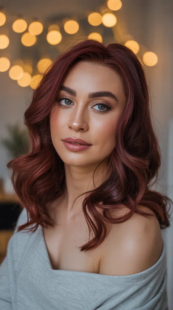 easy spring hair color ideas 2026 to look younger Deep Wine Red With Soft Romantic Waves