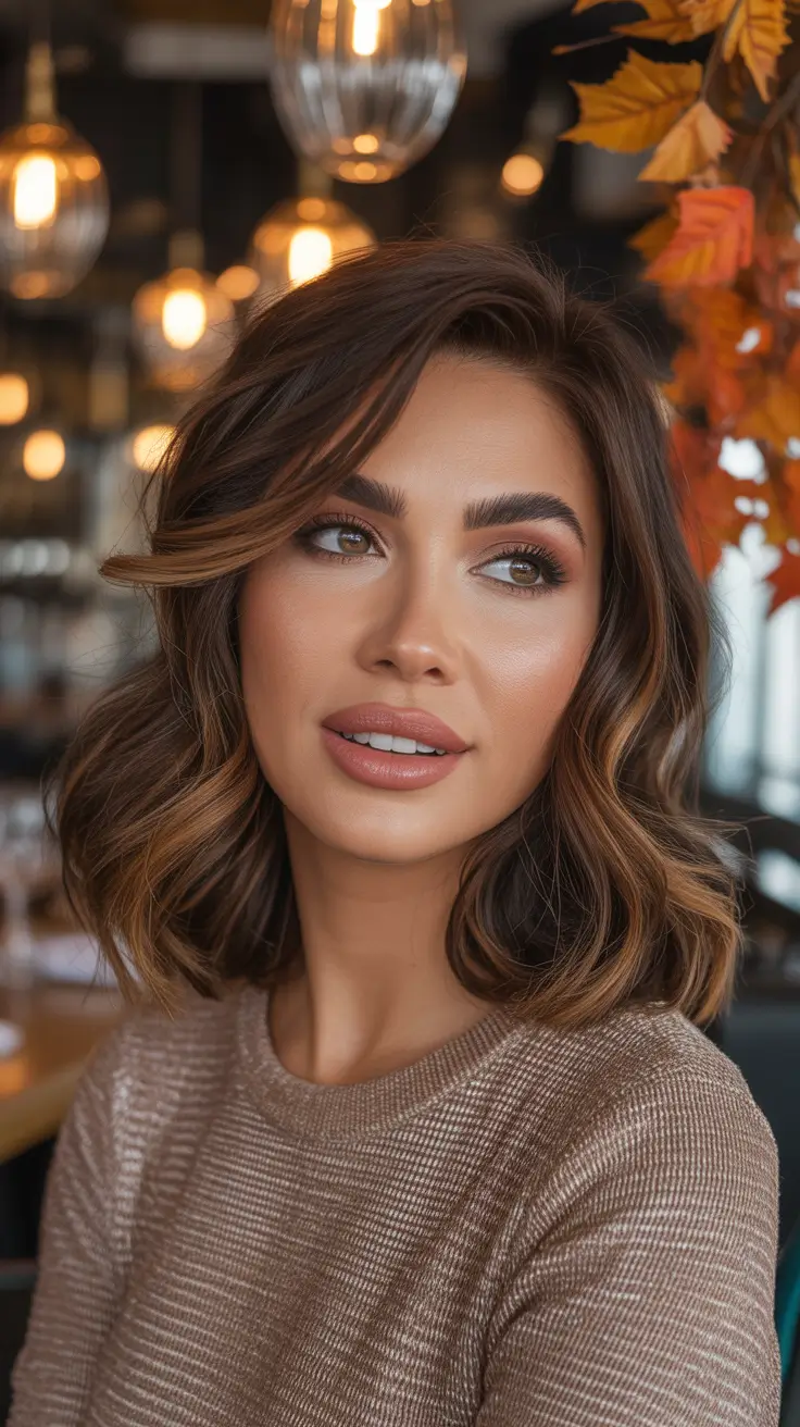 easy spring hair color ideas 2026 to look younger Warm Brunette Waves With Café Light Accents