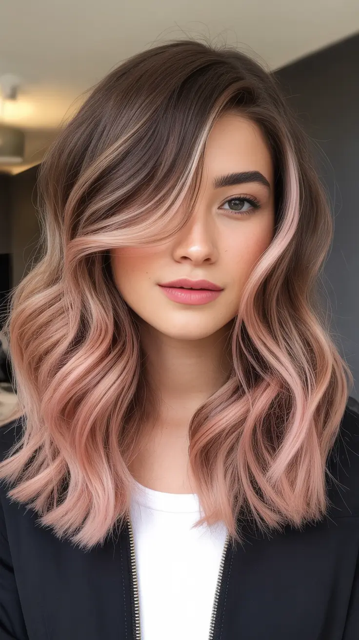 easy spring hair color ideas 2026 to look younger Muted Blush Highlights on a Modern Lob