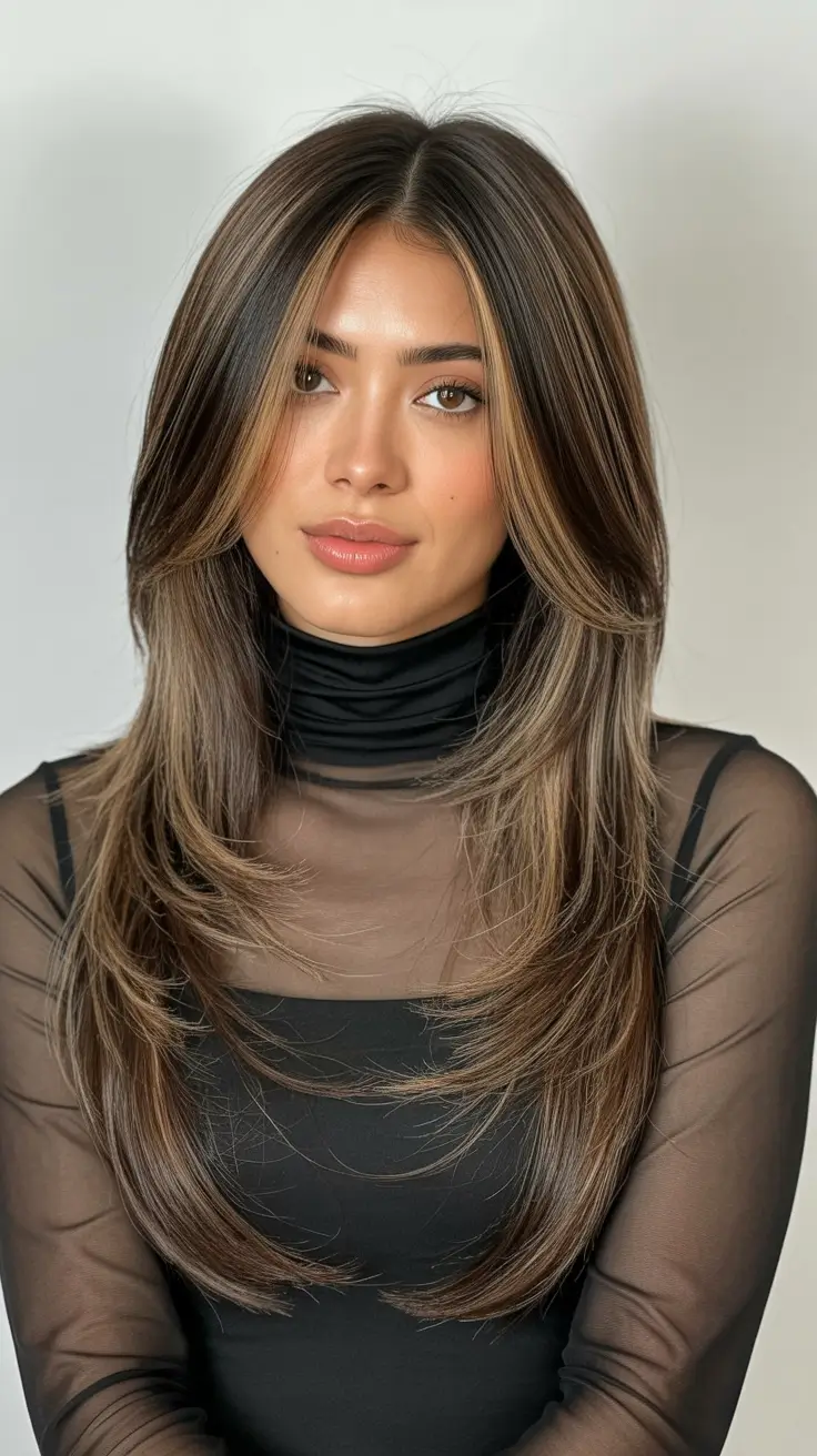 easy spring long haircuts styles 2026 Layered Mocha Melt With Airy Face Framing