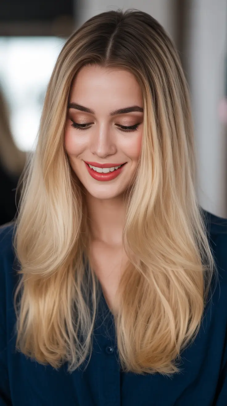 easy spring long haircuts styles 2026 Buttercream Blonde With Soft Curtain Movement