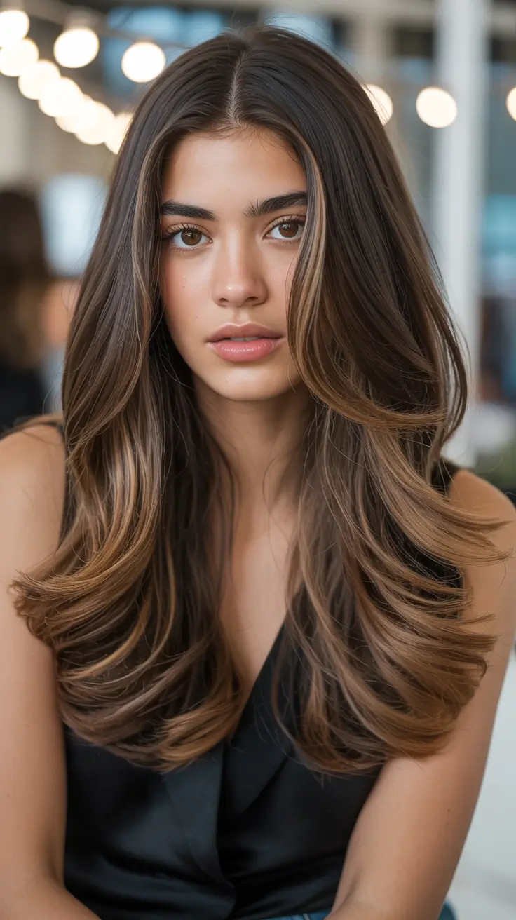 easy spring long haircuts styles 2026 Feathered Caramel Brunette With Air-Soft Volume
