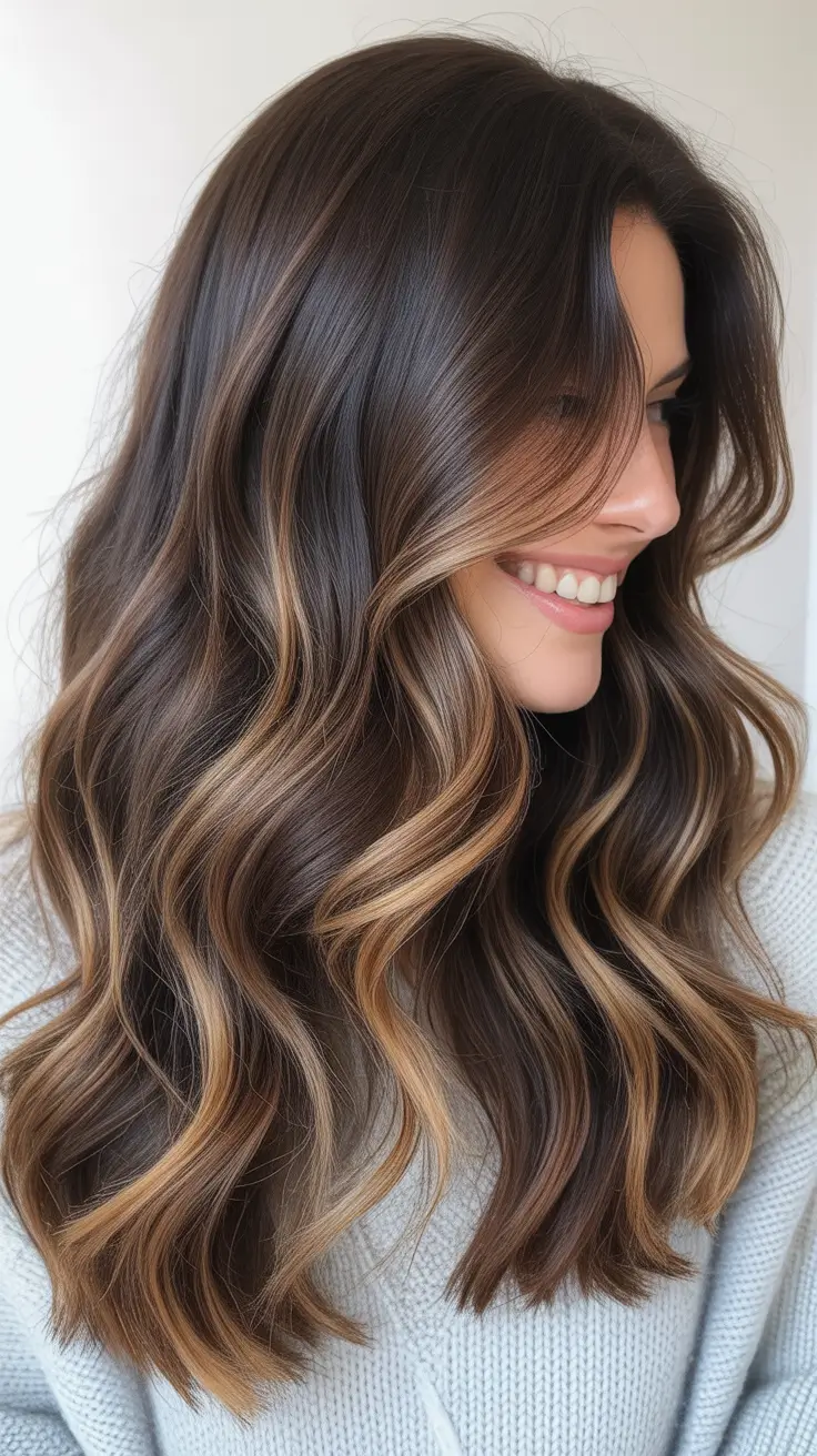elegant spring balayage hair color 2026 Soft Brunette Balayage with Subtle Highlights