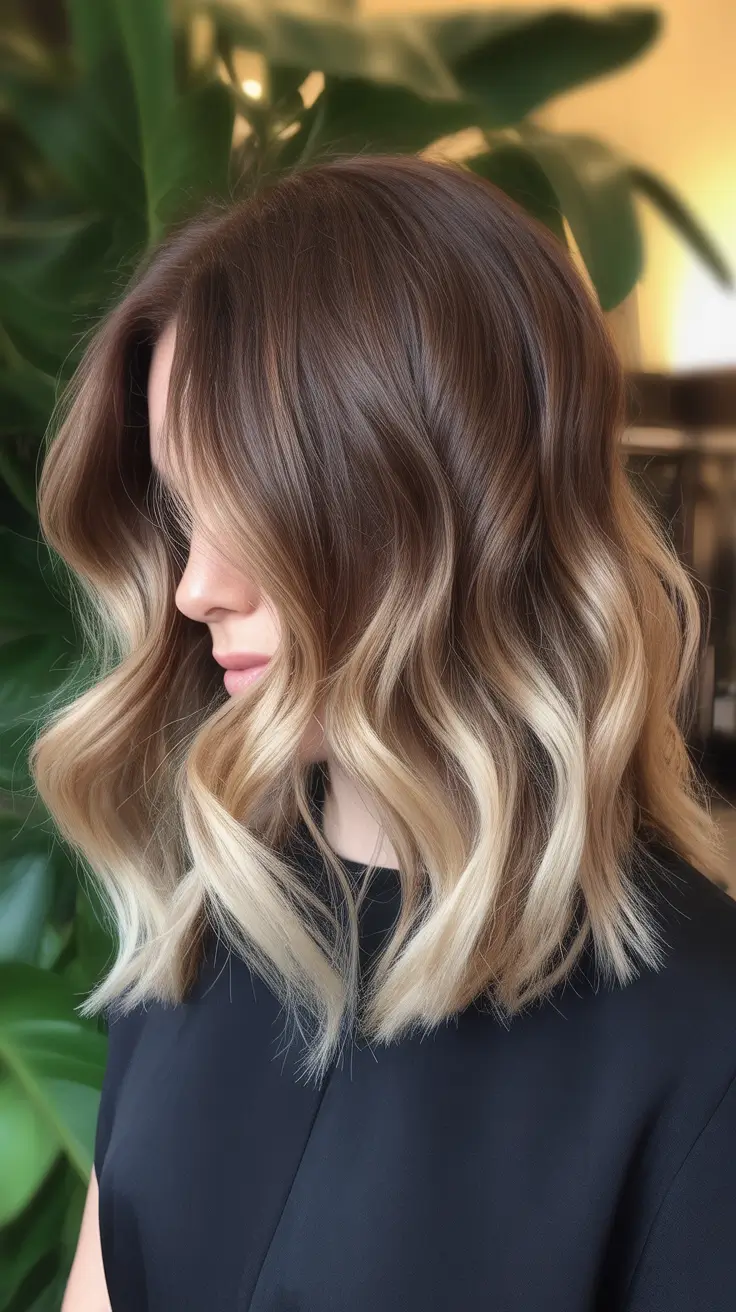 elegant spring balayage hair color 2026 Neutral Blonde Balayage on a Textured Bob