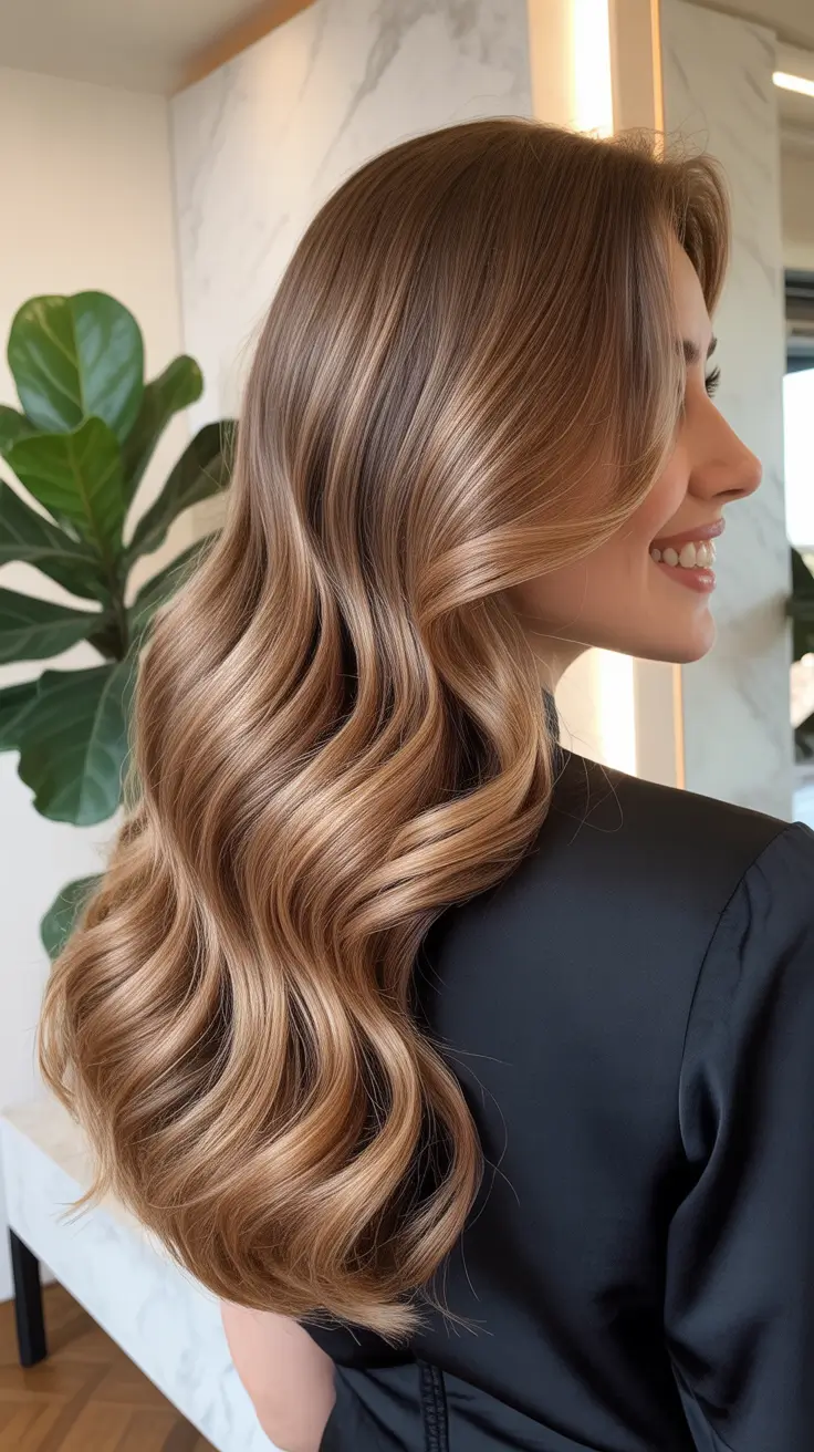 elegant spring blonde hair color designs 2026 Warm Almond Blonde With Glossy Definition