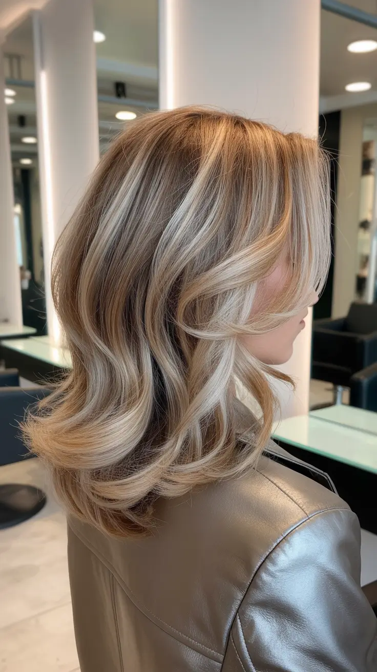 elegant spring blonde hair color designs 2026 Muted Champagne Blonde With Soft Mid-Length Movement
