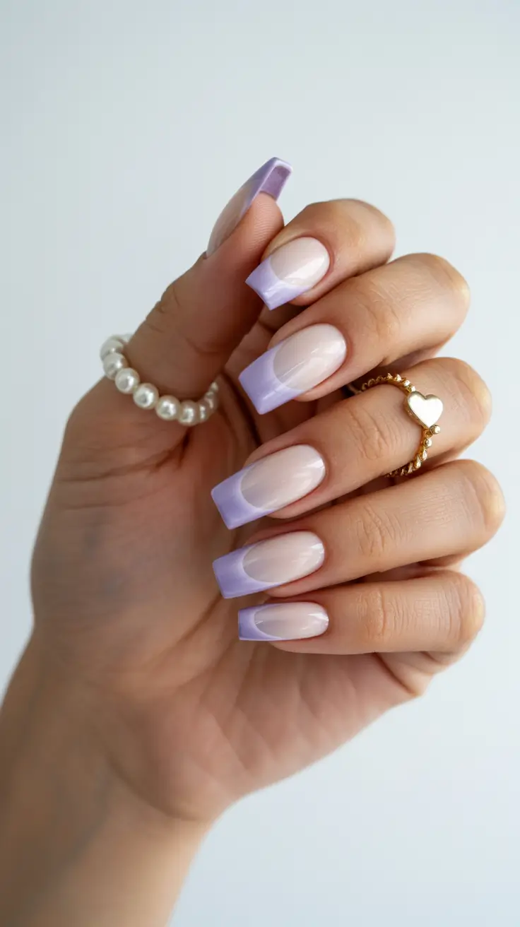 elegant white spring nails for 2026 Lavender-Tipped White French Revival