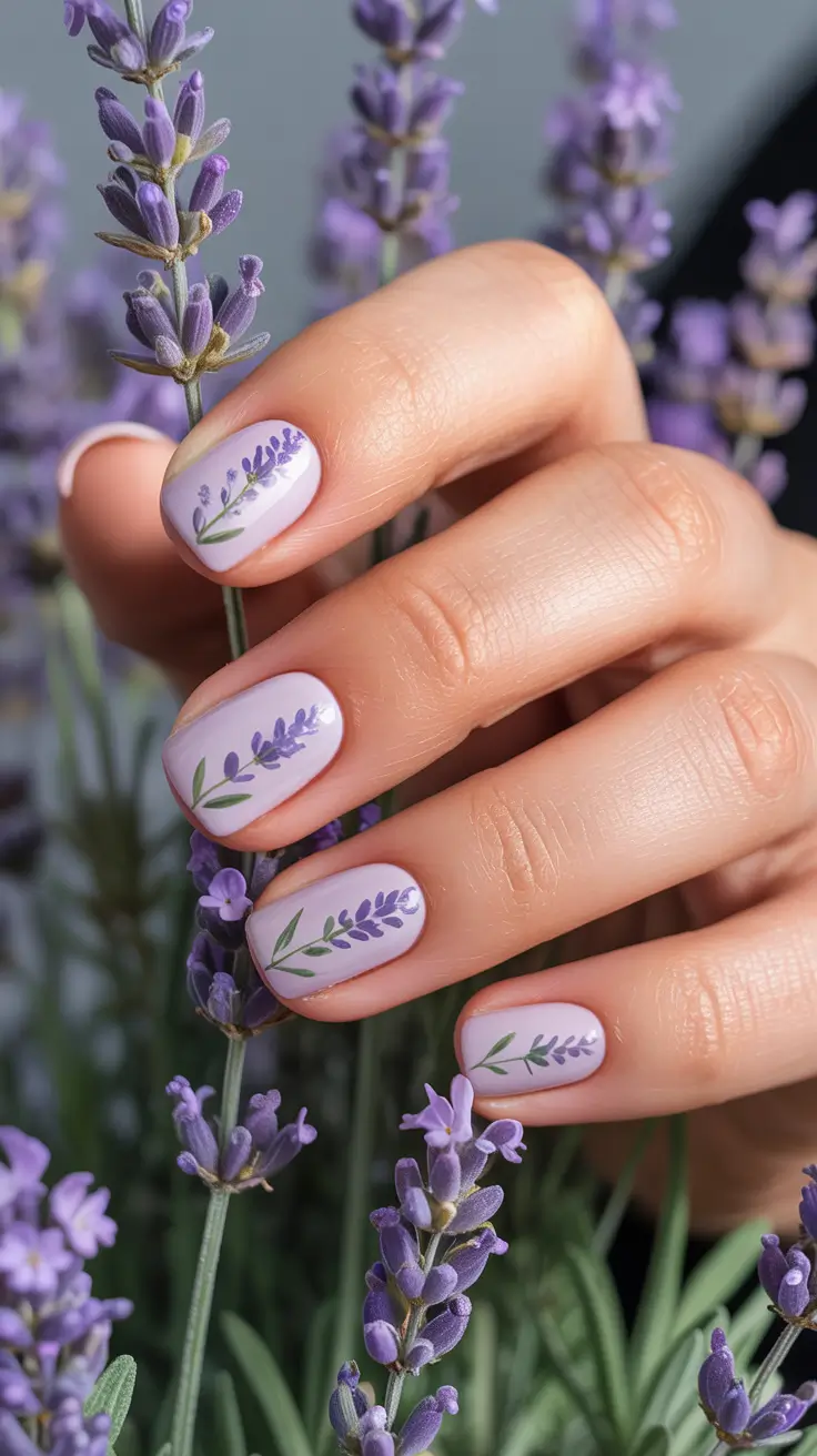 March Nails Color Ideas - Spring 2026 Lavender Botanical Nails