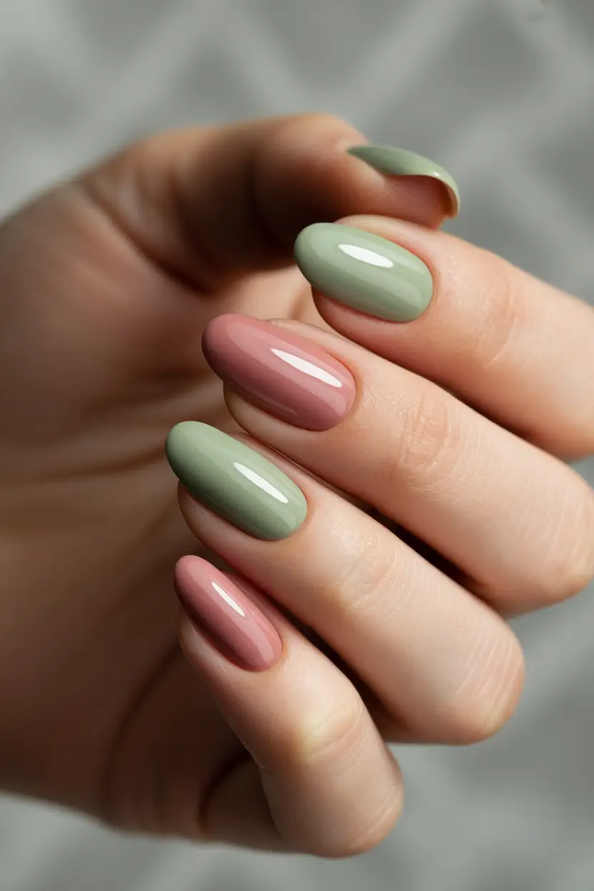 March Nails Design Ideas Spring 2026 Sage Green and Rose Nails