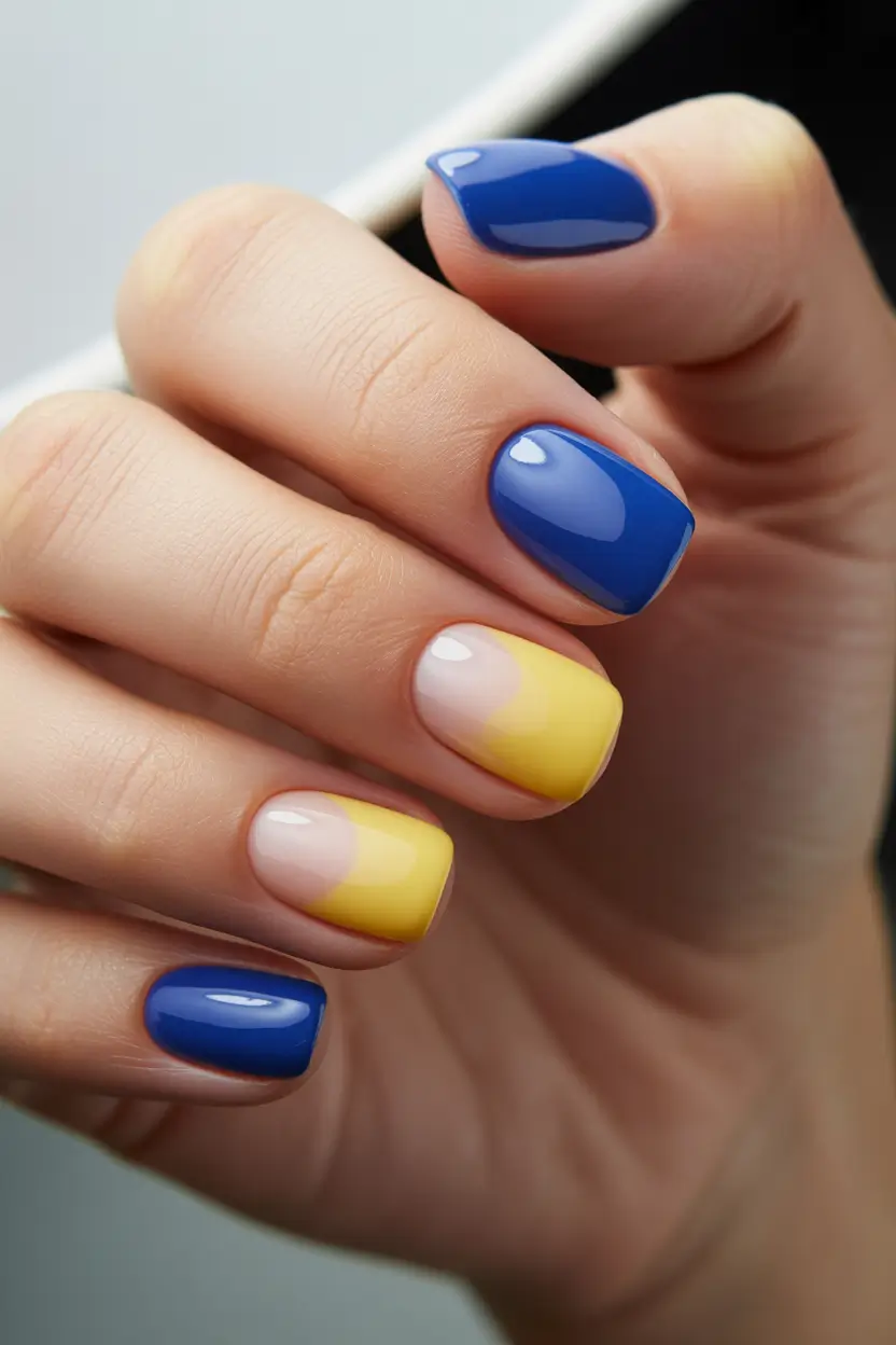 March Nails Design Ideas Spring 2026 Blue and Yellow Nails