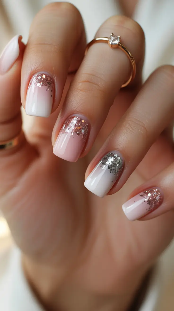 March Nails Design Ideas Spring 2026 Pink Glitter French Nails