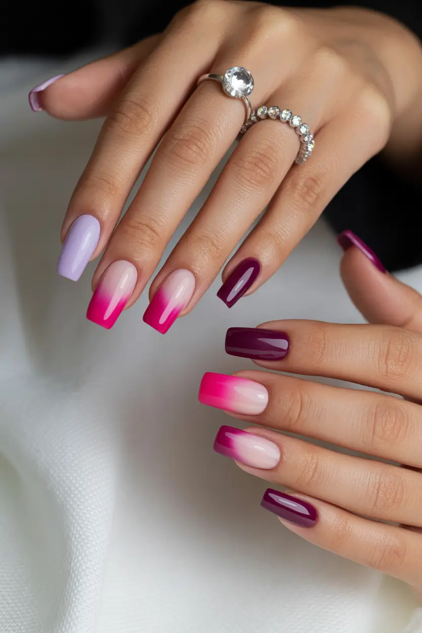 March Nails Design Ideas Spring 2026 Gradient Pink and Plum Nails