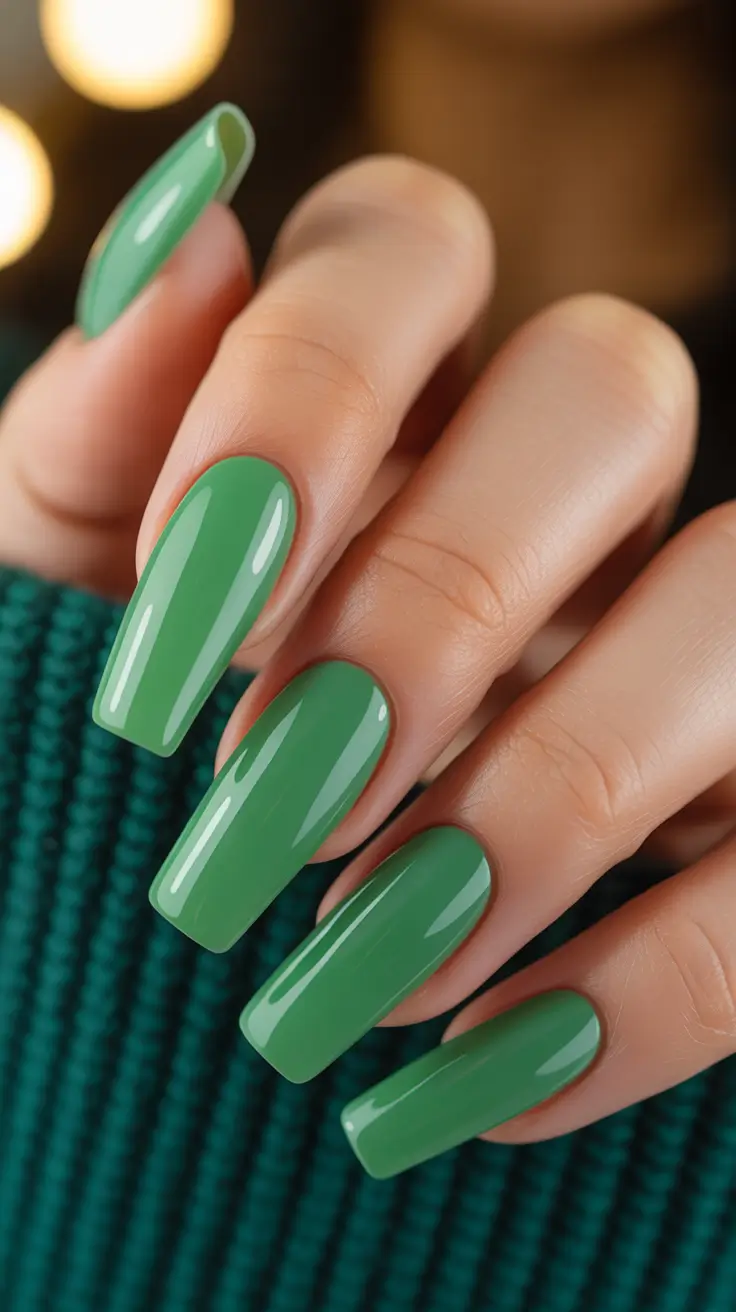 March Nails Design Ideas Spring 2026 Glossy Green Nails