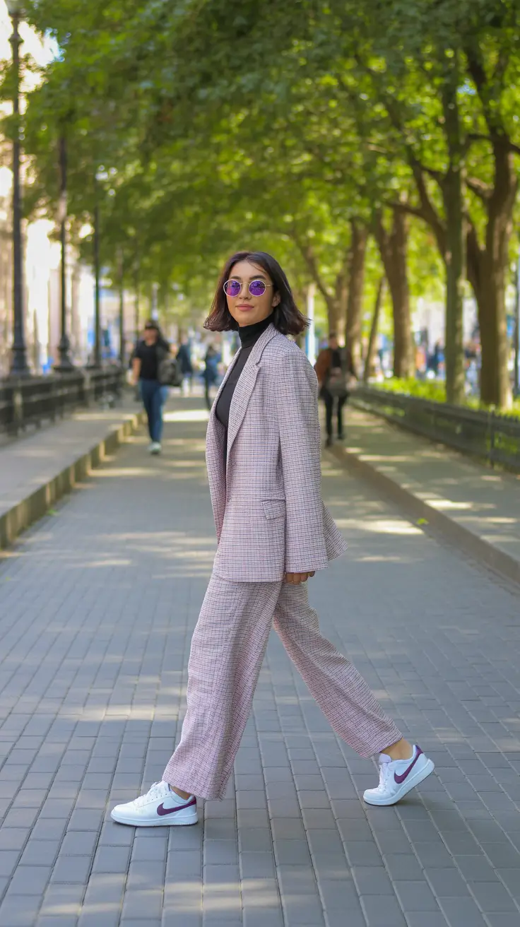 March Outfits Ideas Spring 2026 Soft Suit With Sneakers
