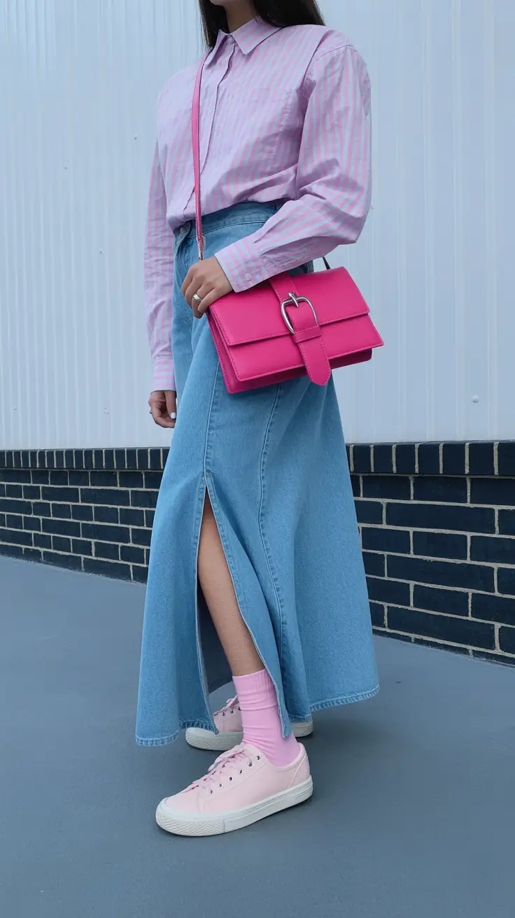 March Outfits Ideas Spring 2026 Denim Midi Skirt Look