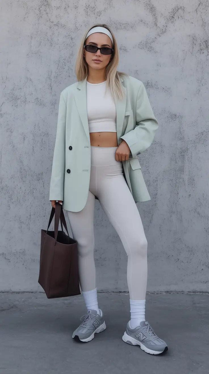 minimalist leggings outfit spring 2026 Soft Pastels and Relaxed Structure