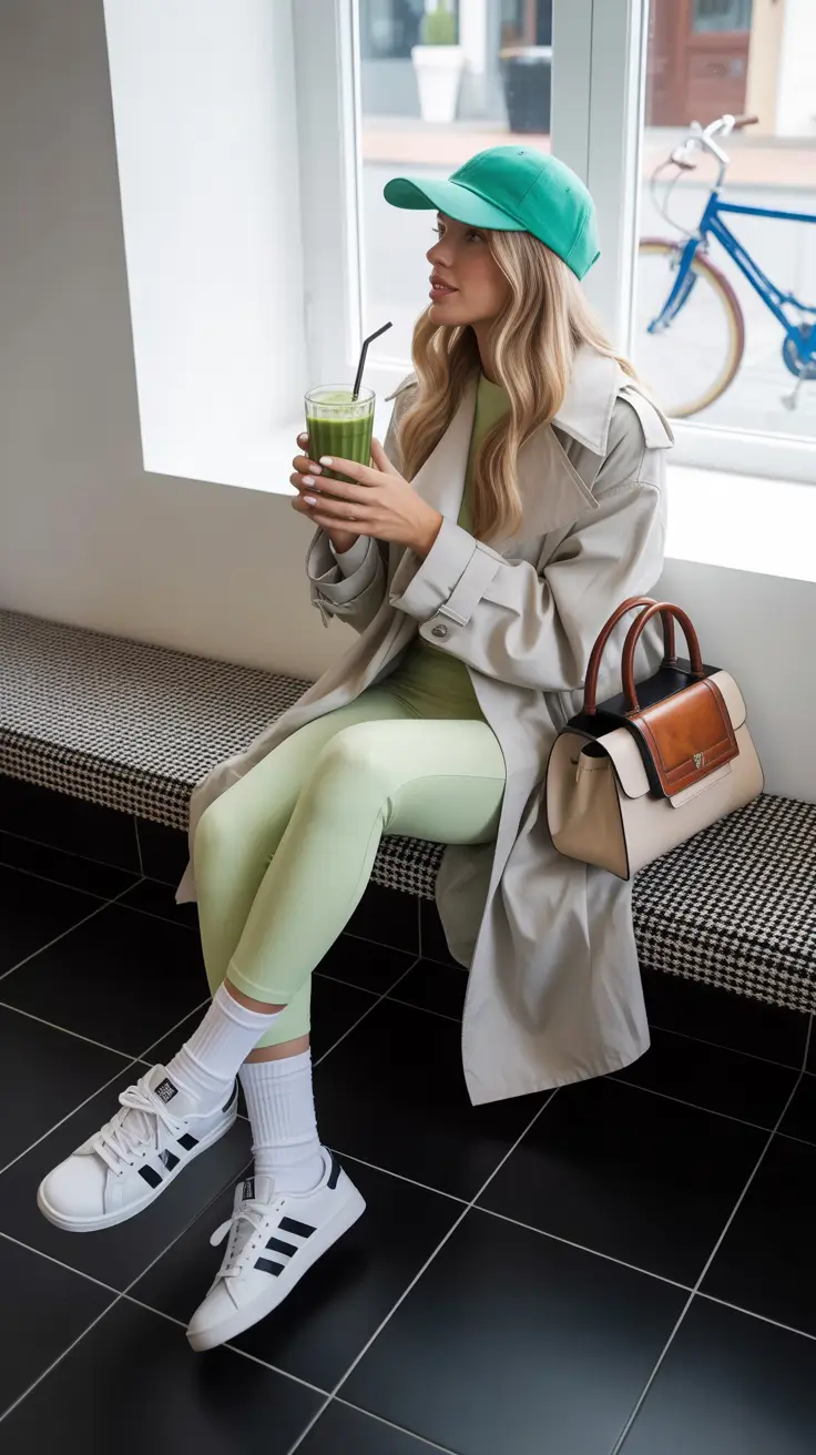 minimalist leggings outfit spring 2026 Fresh Green Accents for Everyday Ease