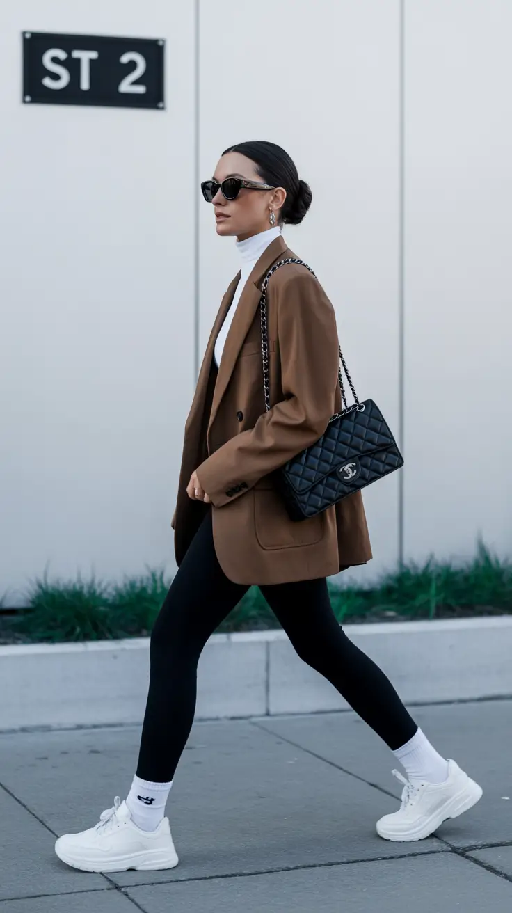 minimalist leggings outfit spring 2026 Tailored Layers Meet Everyday Leggings