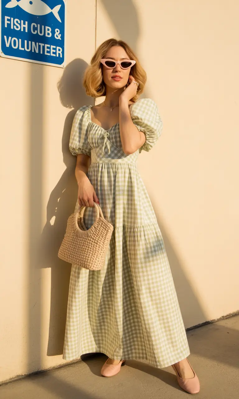 must-have spring dress outfits 2026 Gingham Softness With a Vintage Undercurrent