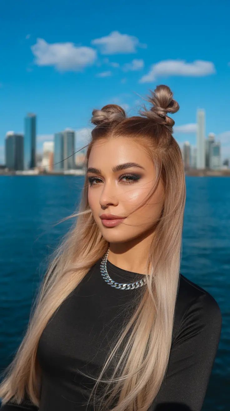 natural spring hairstyles 2026 Playful Double Knots with Long Clean Lengths