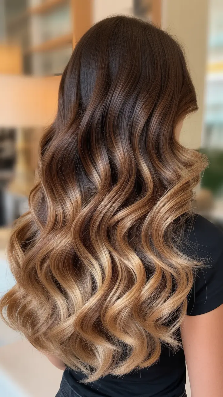 natural spring hairstyles 2026 Warm Brunette Waves with Sunlit Dimension