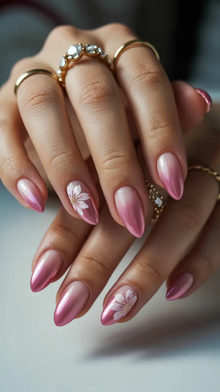 pastel spring floral nails 2026 Rose Chrome Blossom Elegance